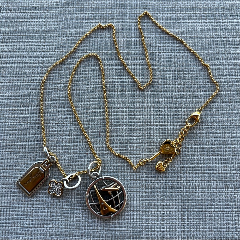 Brighton 24” Gold Tone Chain With 3 Travel Charms Paris Shamrock Luggage Tag